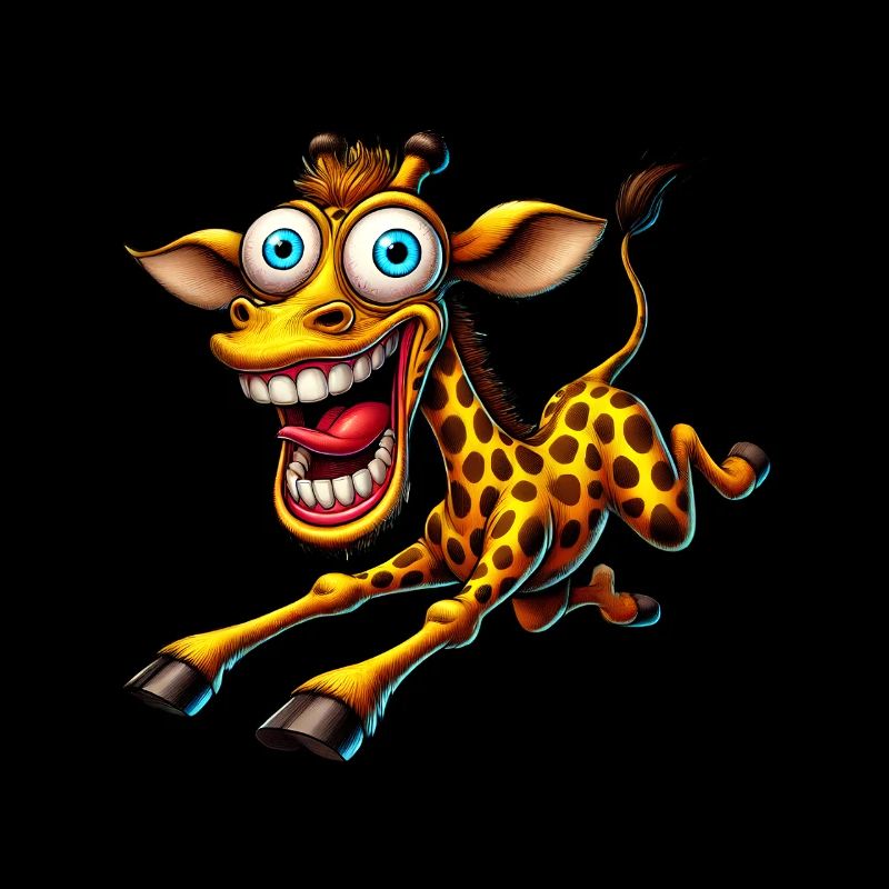 Crazy Giraffe Comic Style Funny Animal Motif