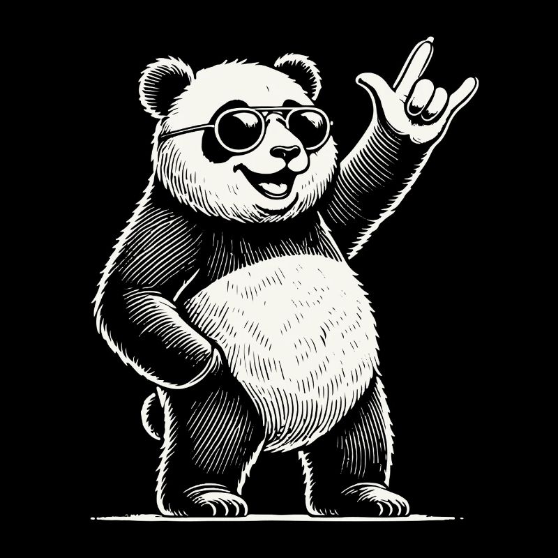 Panda de musique rock rétro avec un geste cool