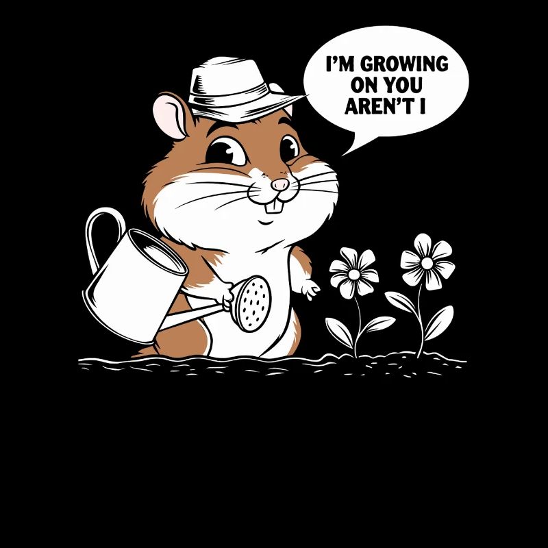 Cute hamster with watering can and flowers