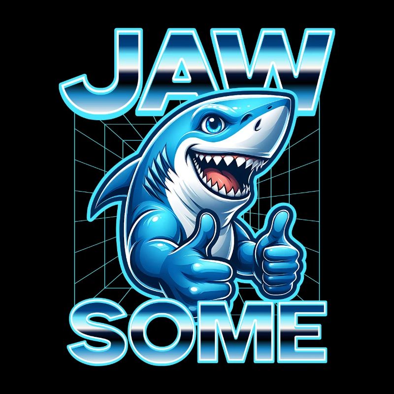 Jawsome dessin animé requin pouces vers le haut design rétro