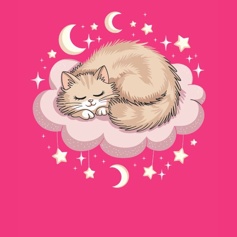 Whimsical Escapism Cat on Cloud and Stars