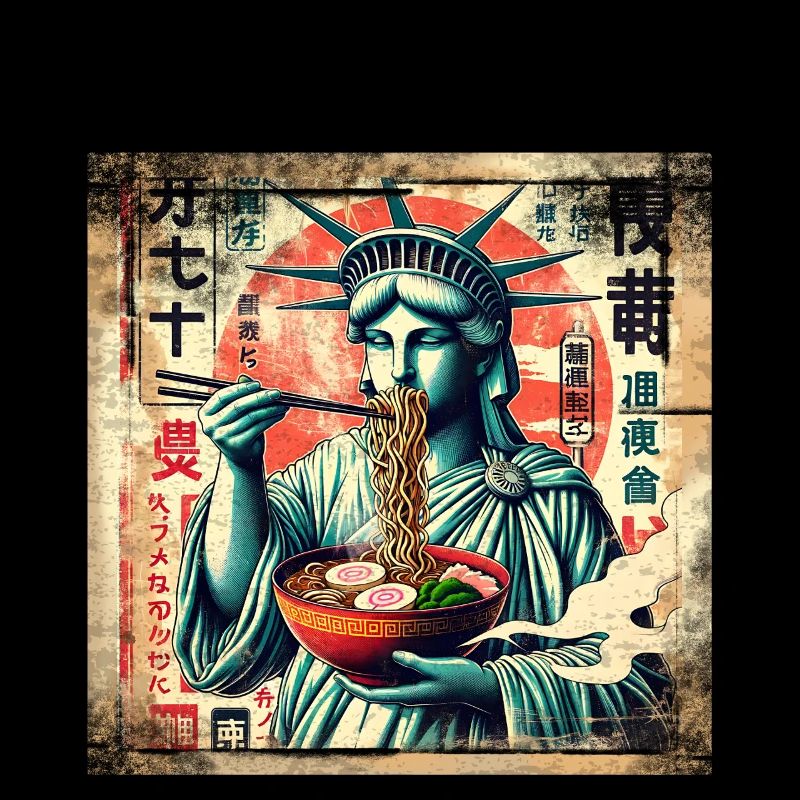 Ramen Statue de la Liberté Grunge Poster Style