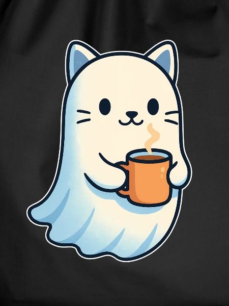 Cute cat spirit with coffee