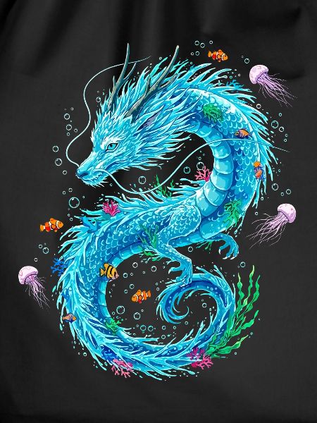 Water dragon with sea creatures
