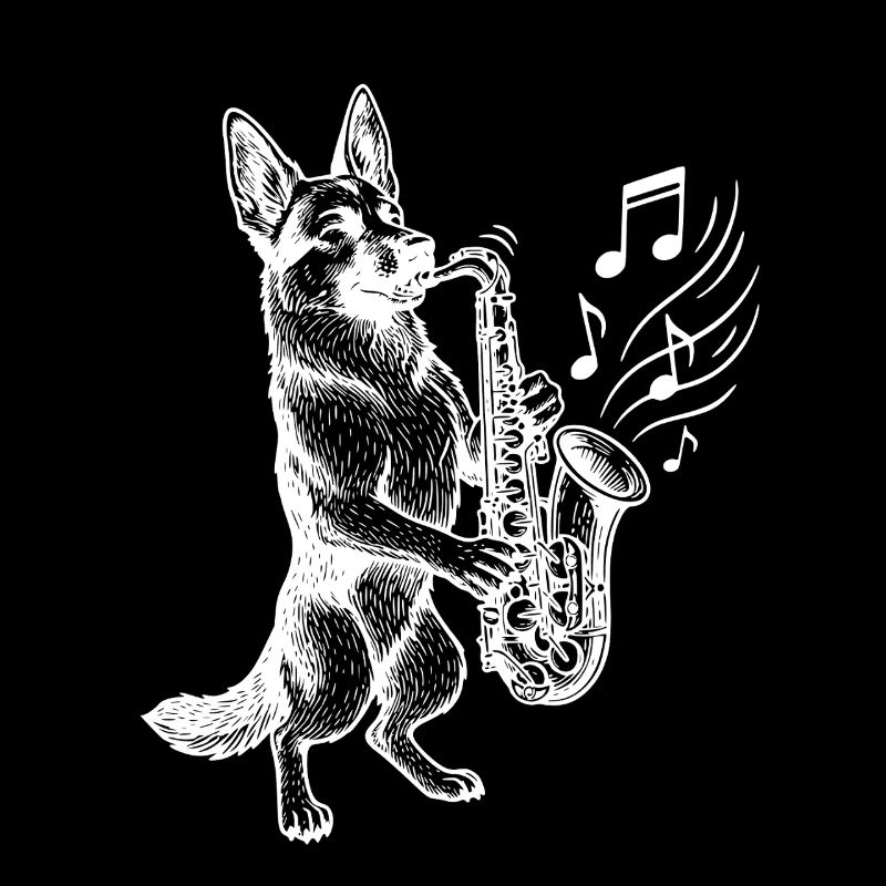 German Shepherd Saxophone Art Dog