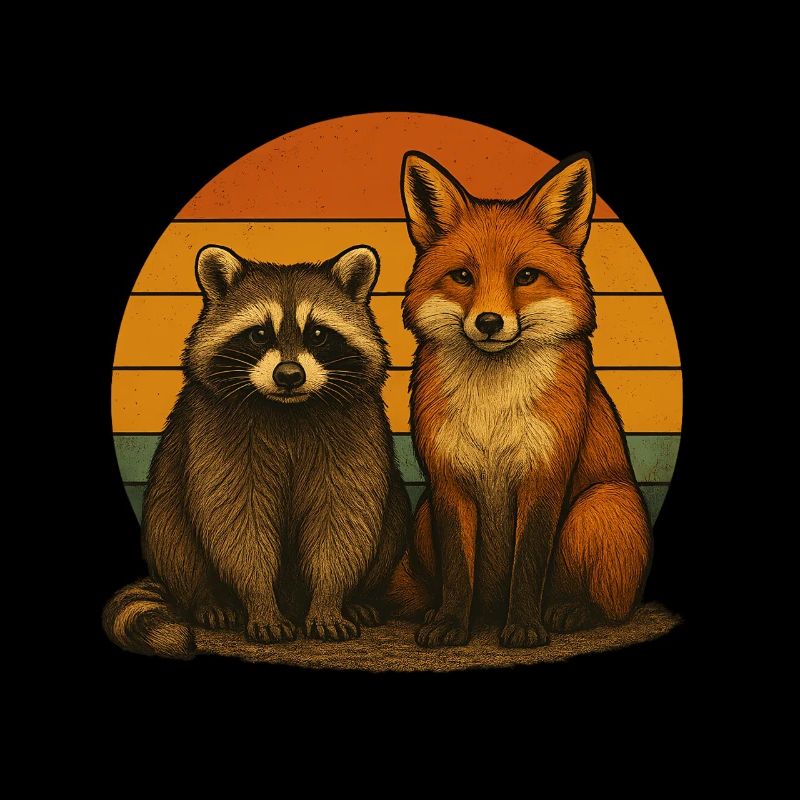 Waschbär Fuchs Retro Tierfreunde