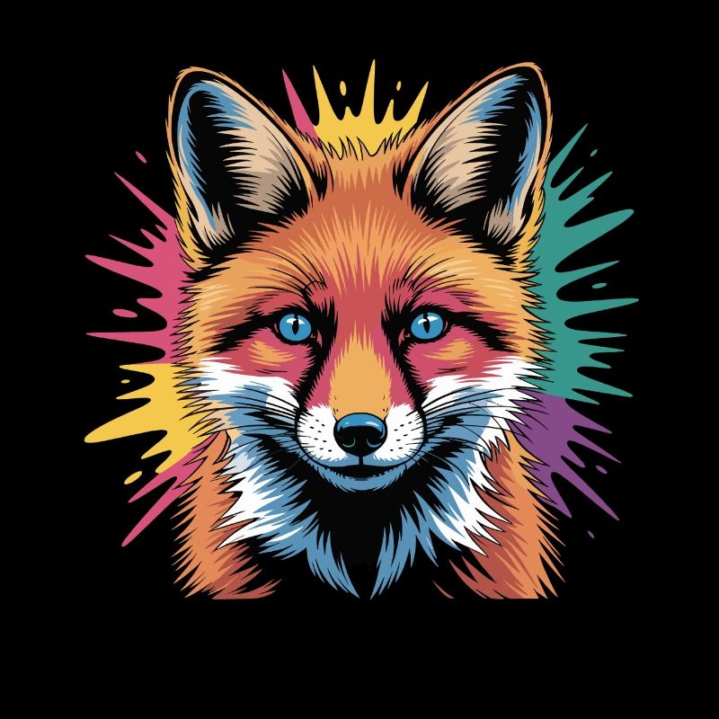 Red Fox Head With Blue Eyes Colorful