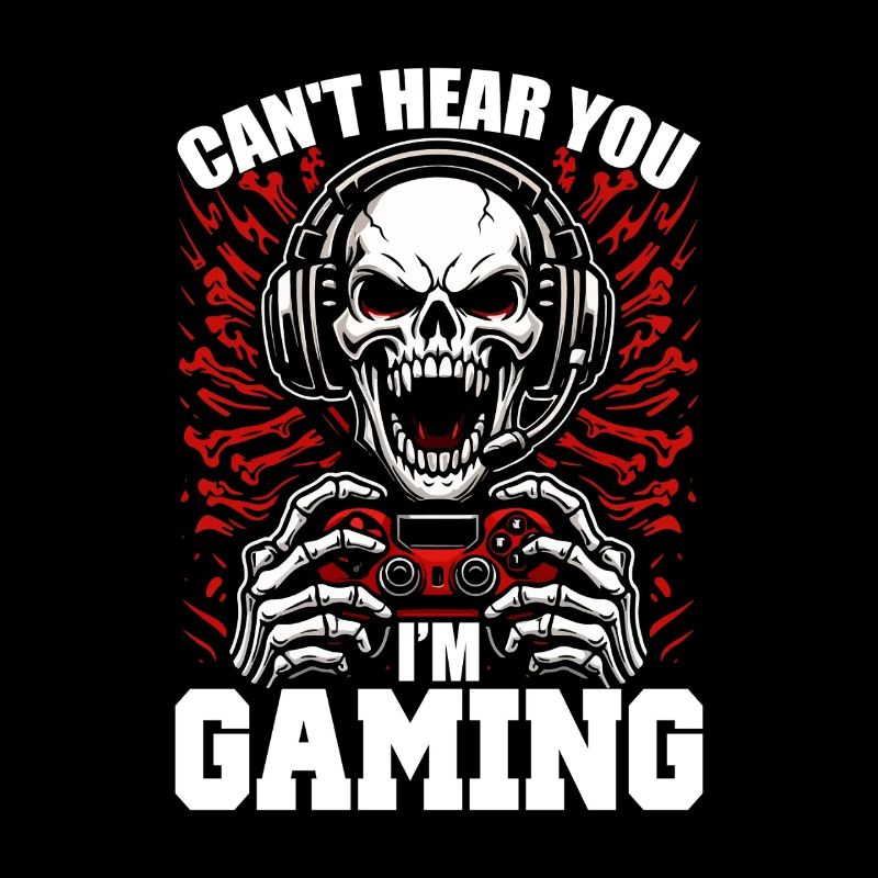 Skull with Gaming Controller Gamer Gaming