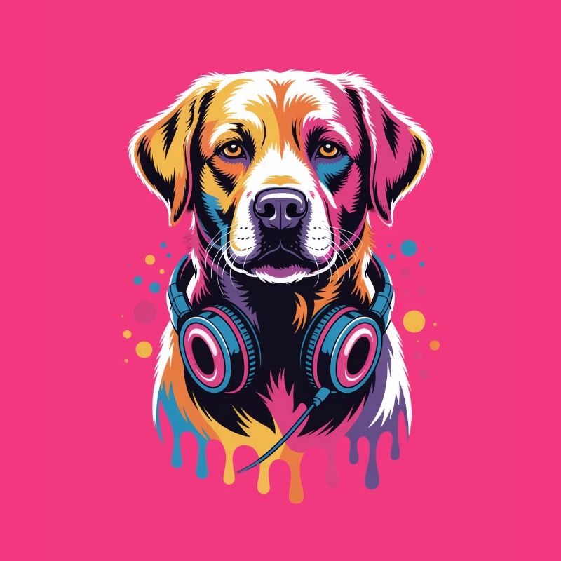 Labrador mit Kopfhörern