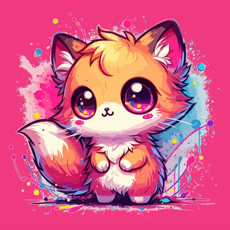 Mignon Chibi Fox aquarelle éclaboussure
