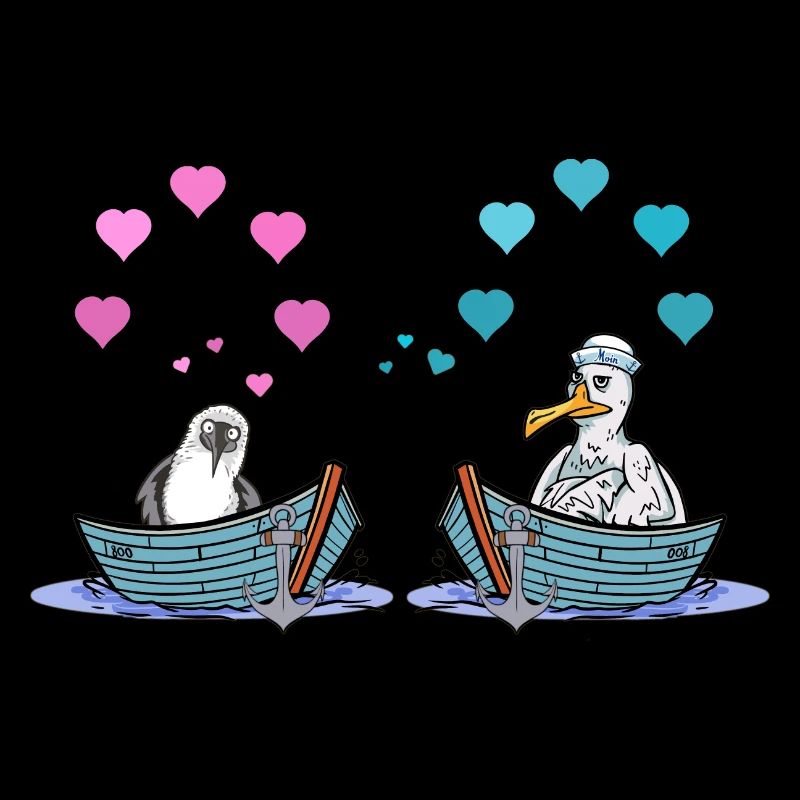 Mouettes bateau amour coeurs Saint-Valentin Romance