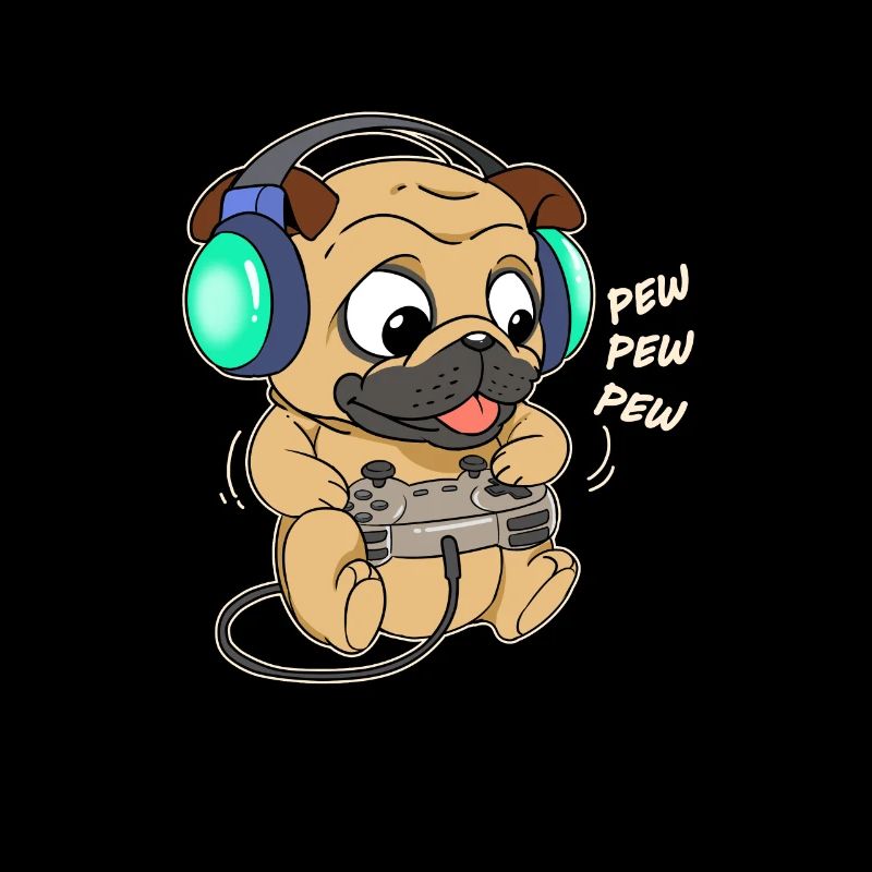 Mops Gamer Pug Pew Videospiel Hunde Gaming Hund