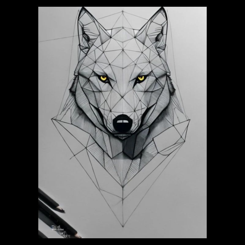 Skizze eines Wolfes mit schwarzem Stift