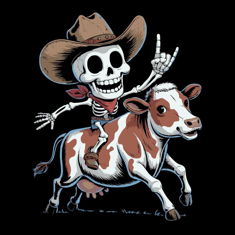 Skeleton cowboy rides calf