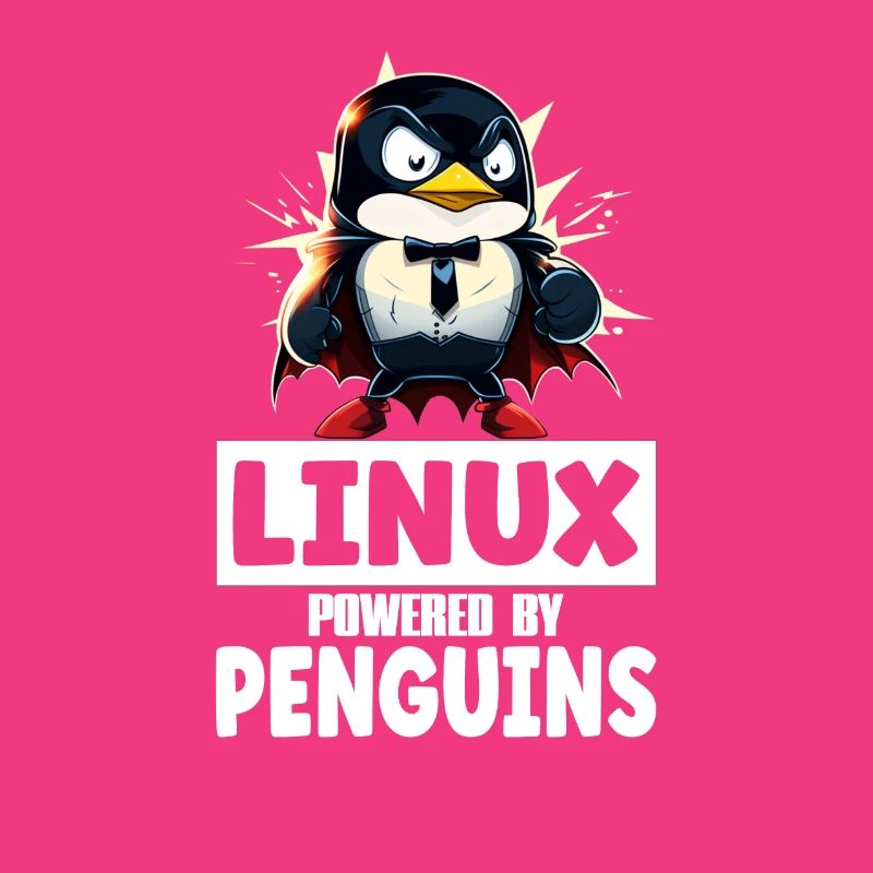 Linux Tux Penguin Powered by Sudo Superhero