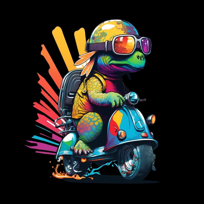 Funny colorful turtle on a scooter
