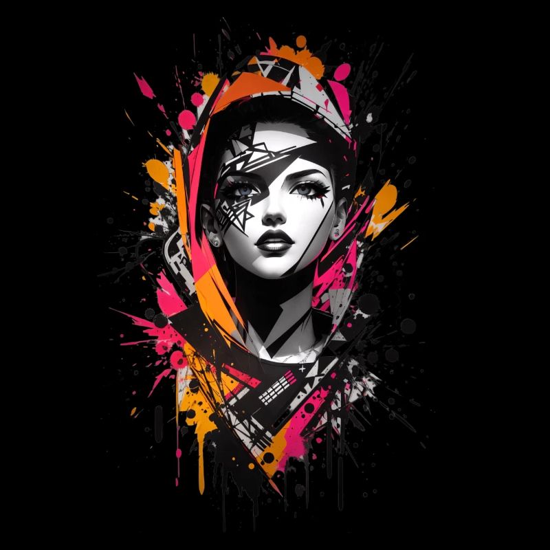 Abstract Colorful Young Woman Graffiti Art