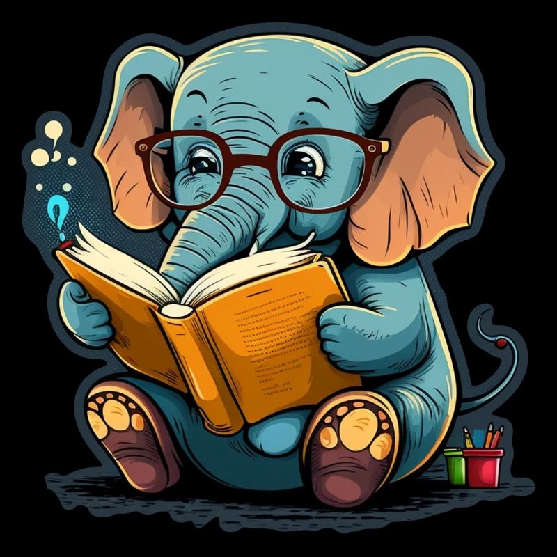 Cute Elephant Glasses Book Read Books Reader
