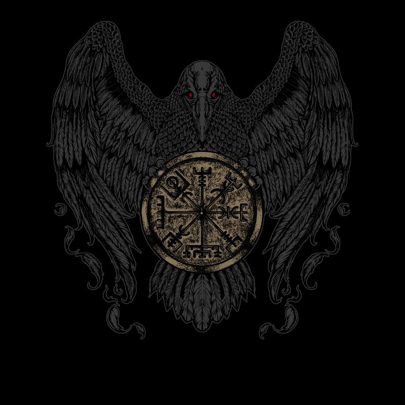 Krähe mit Futhark und Vegvisir