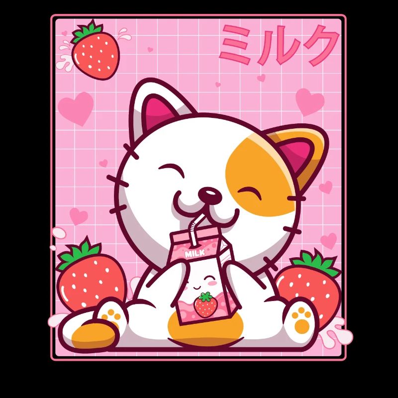 Kawaii Kätzchen Nette Katze Erdbeermilch Shake