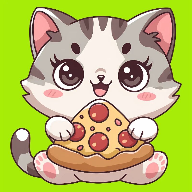 Chat mignon mangeant une pizza