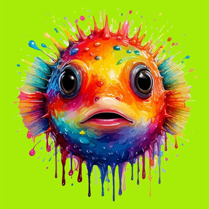 Farbexplosion Pufferfisch Kunstdruck