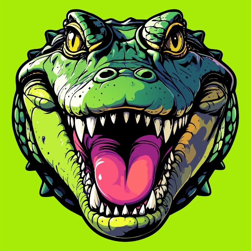 Crocodile head with mouth open and pointed teeth
