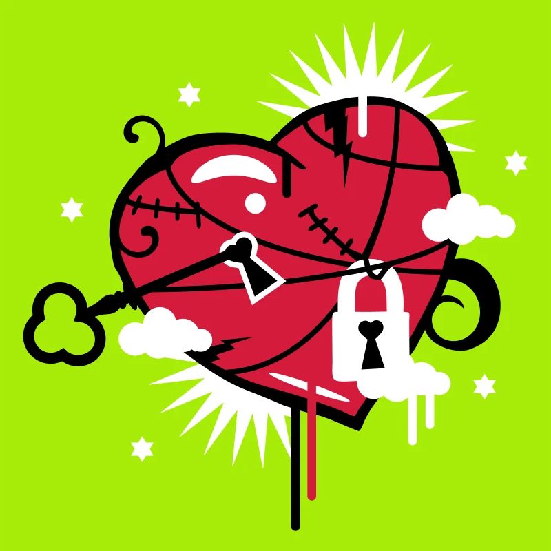 laced & repaired heart with keyhole