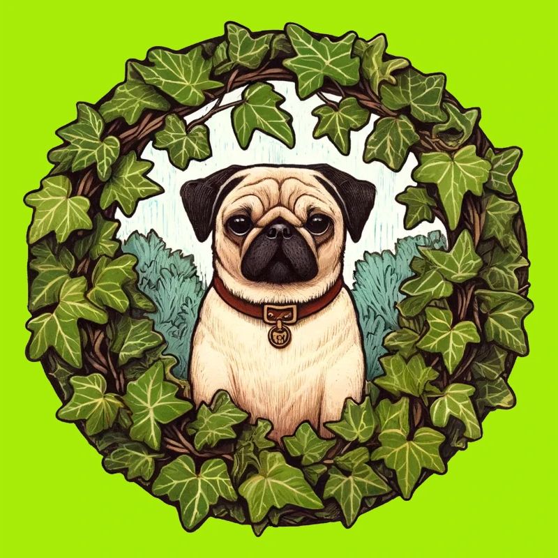 Mops im Efeukranz