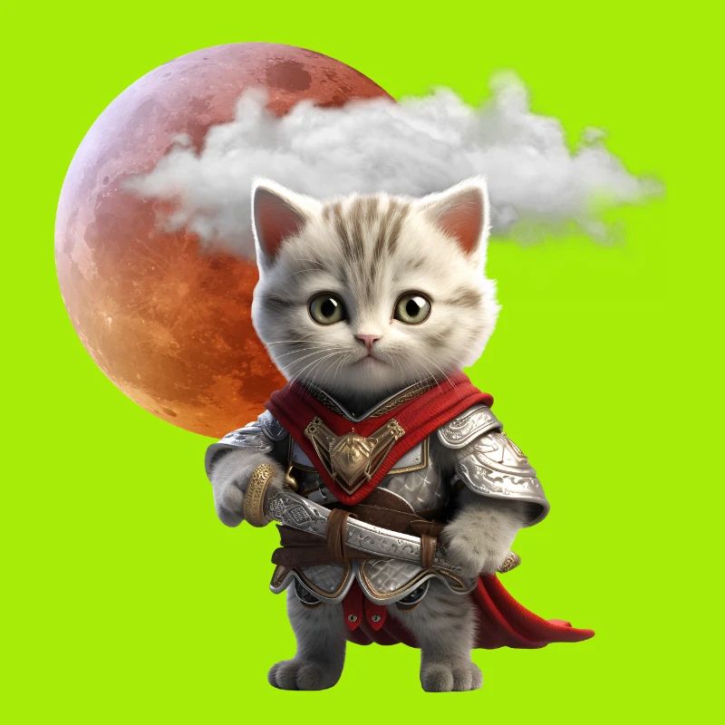 Knight Kitten Under Lunar Moon