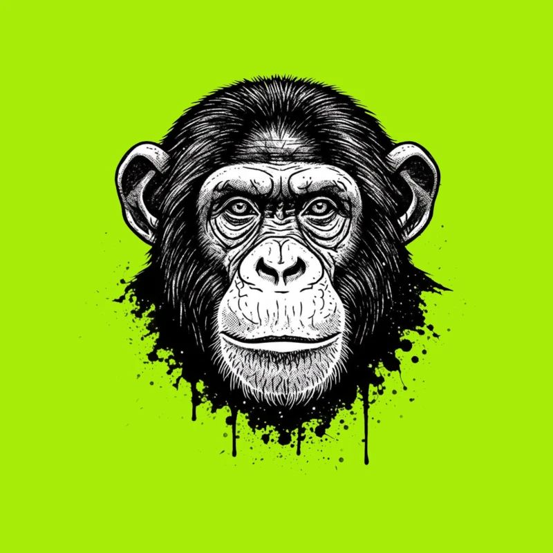 Black and White Monkey Face Illustration