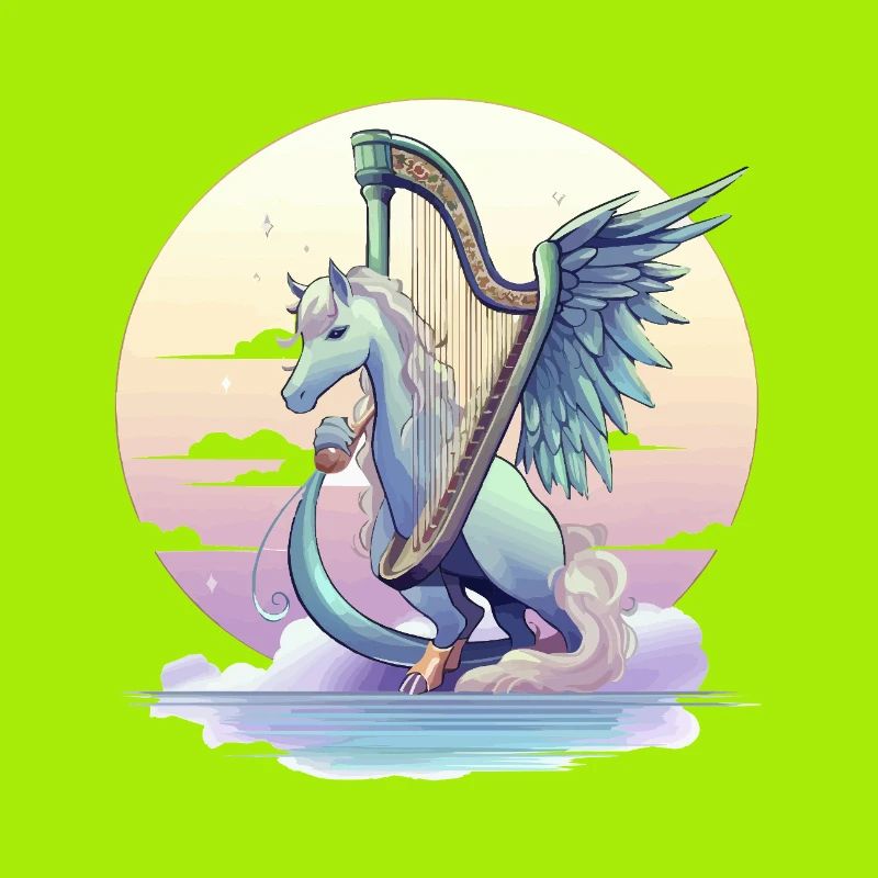 Pegasus mit Harfe am Abend