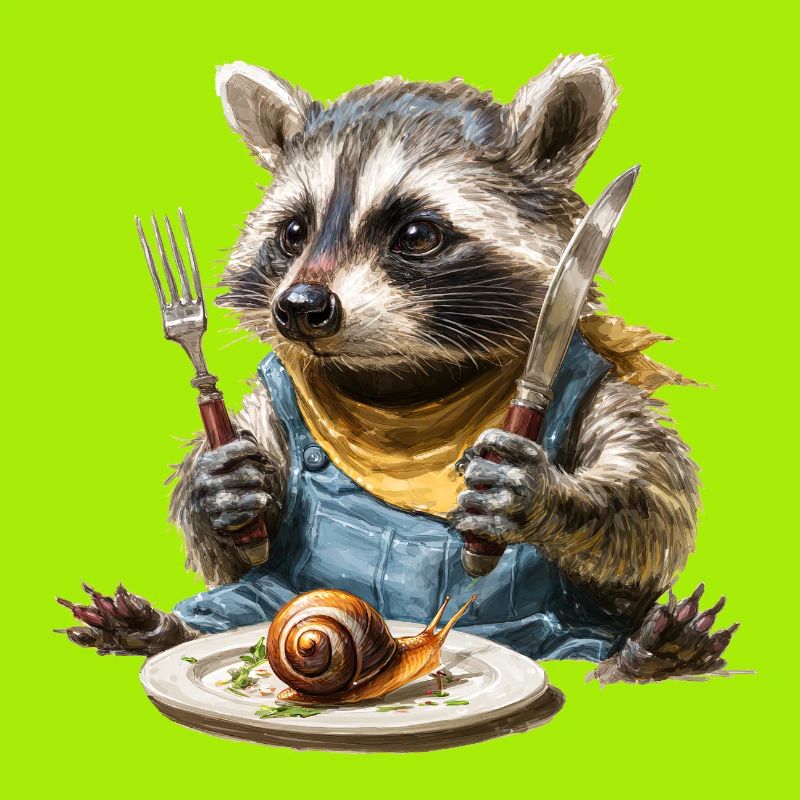 Waschbär-Küchenchef mit Gabel und Messer