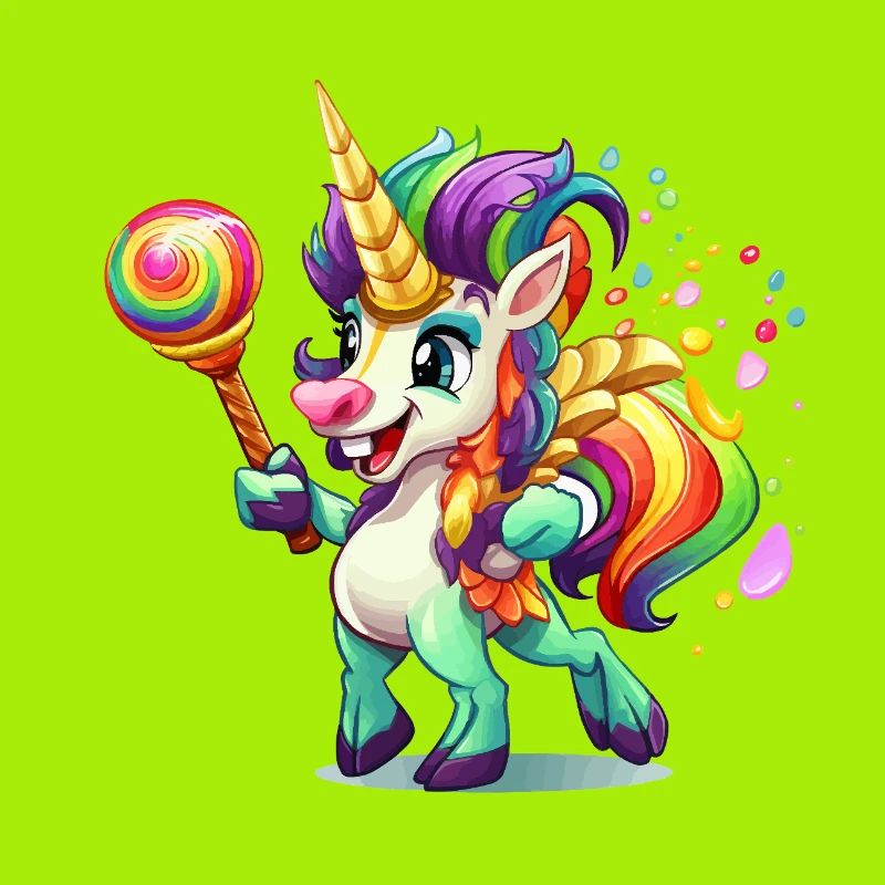 Buntes Einhorn mit Lolly