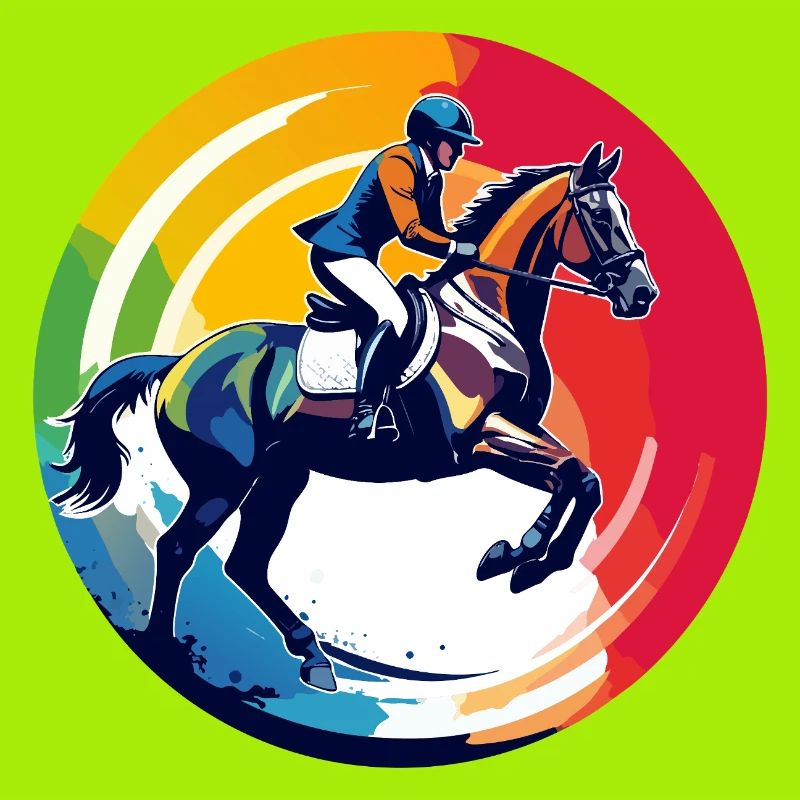 Regenbogen Springpferd Pferd Springreiten Motiv