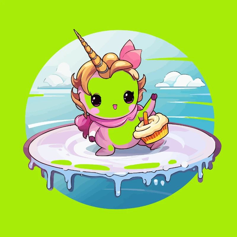 Einhorn am Surfbrett mit Cupcake