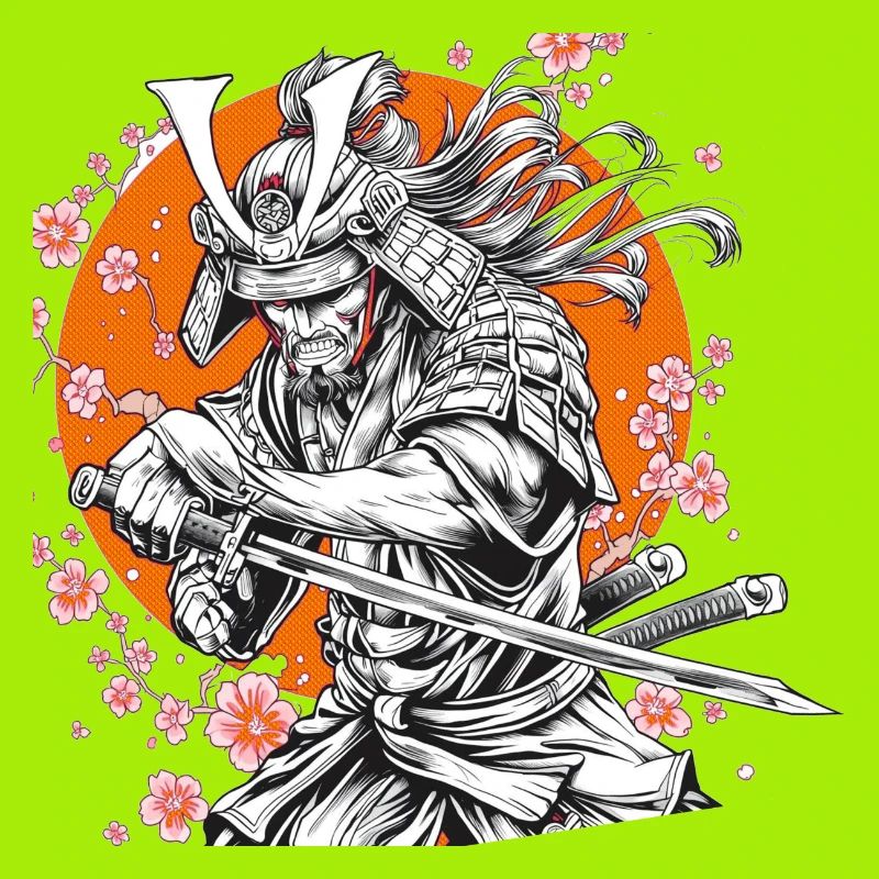 Samurai mit Sakura und Orange Circle