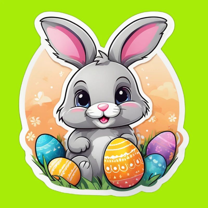 Pastel Easter Bunny and Colorful Eggs