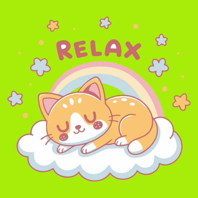 Relaxed Kitten Rainbow on Cloud