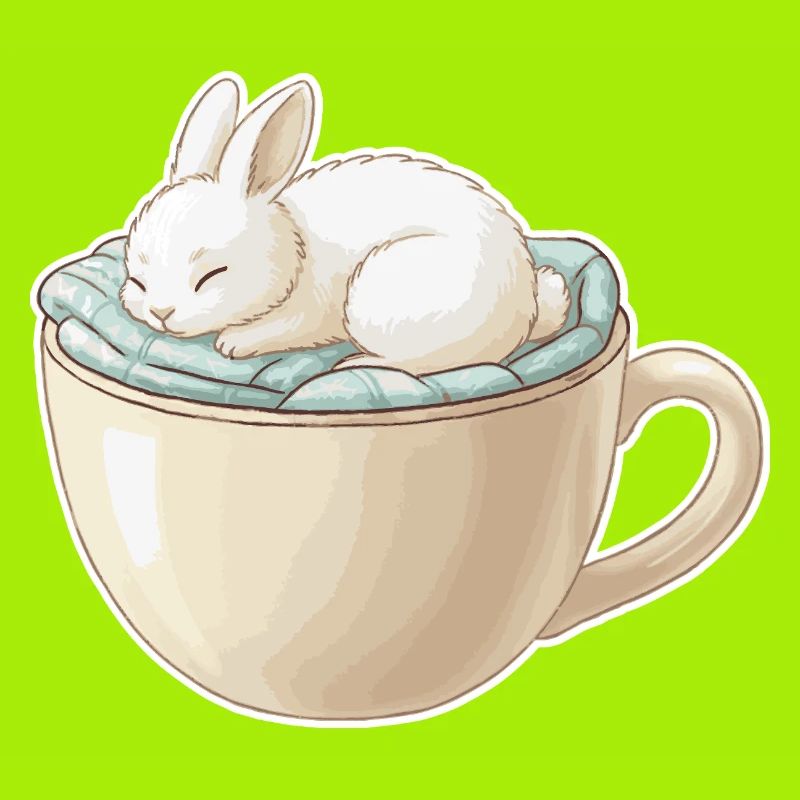 Sleeping rabbit in a cup