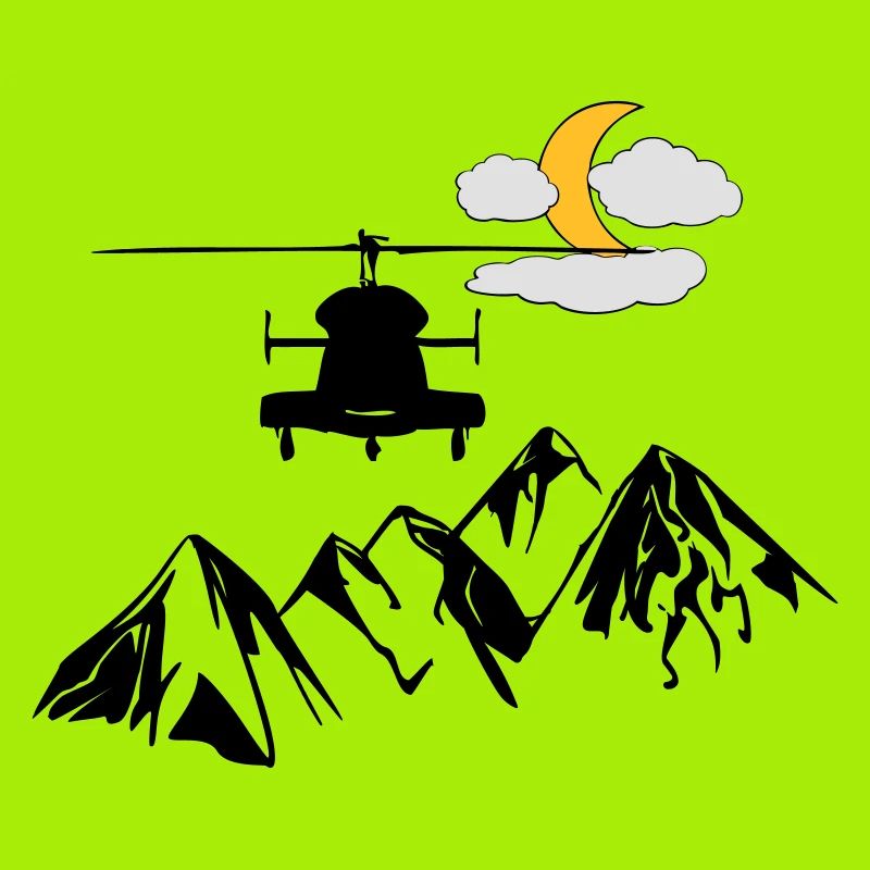 Heli, mountains, moon, clouds
