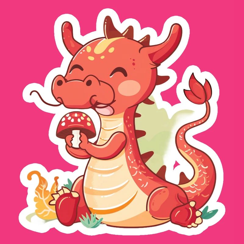 Petit dragon chinois mangeant un champignon