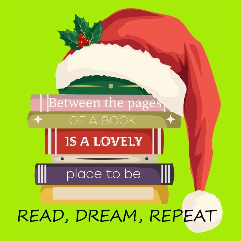 Book Stack with Christmas hat