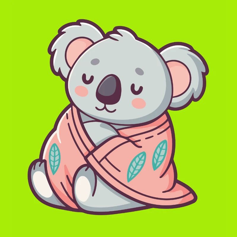 Cuddly koala wrapped in a pink blanket
