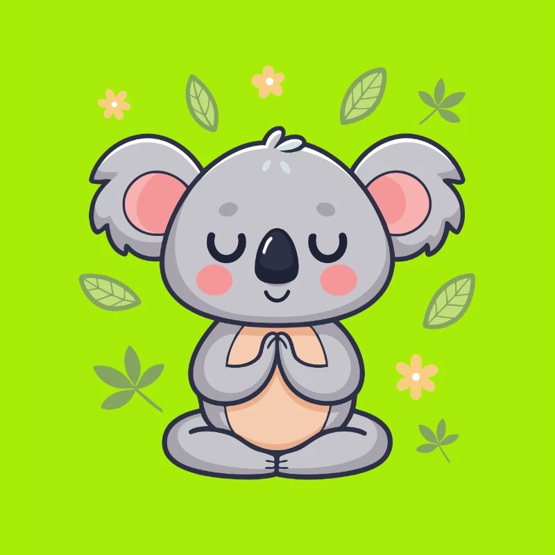 Koala zen feuilles et fleurs