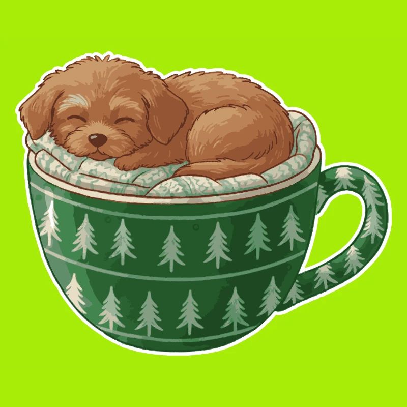 Chiot endormi dans un gobelet vert