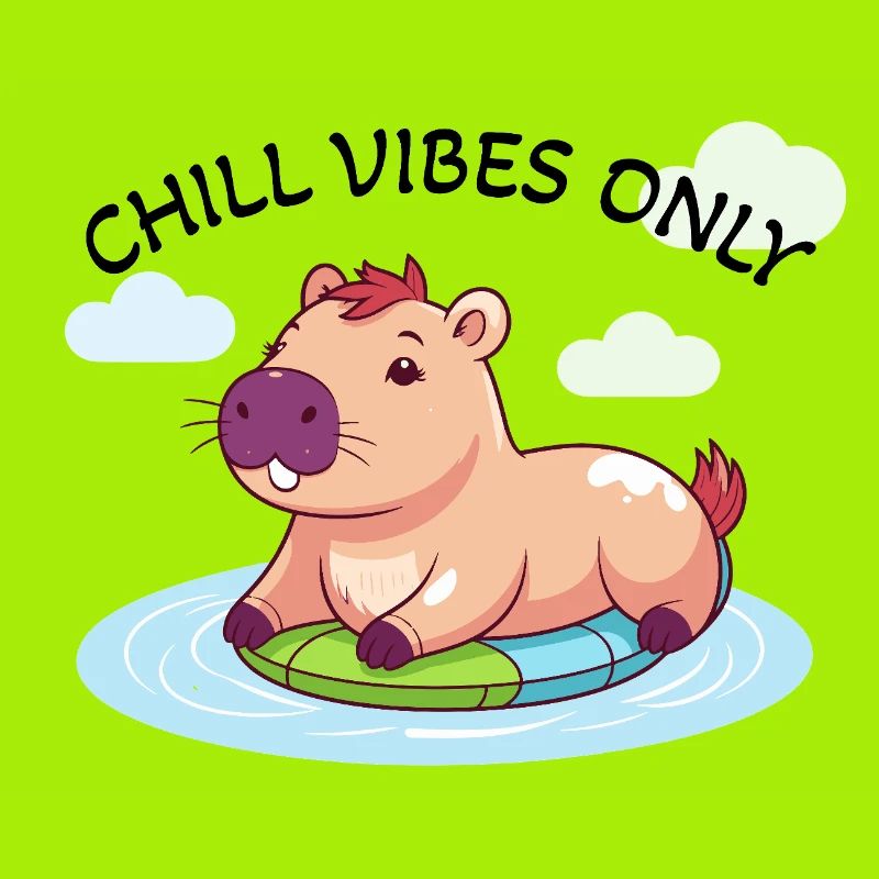 Cute Capybara - Water Glow on Surfboard