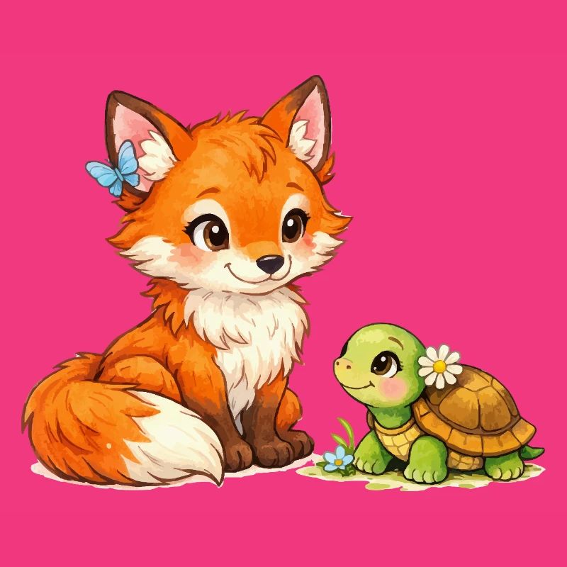 Fuchs und eine niedliche Schildkröte