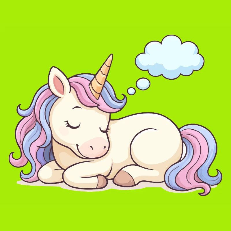 Schlafendes Einhorn mit Regenbogenmähne