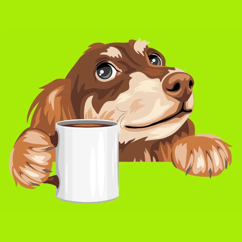 Träumender Dackel, der mit einer Tasse herausschaut